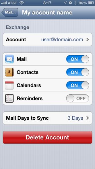 b. 9. Verify the account. a. You can verify your account by going to the main Settings > Mail, Contacts, and Calendars.