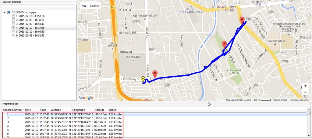 4. You could display the traveled path data on Google Map by selecting the data in the traveled path list.