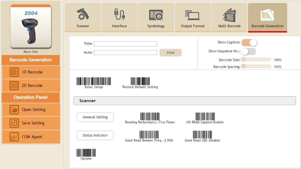 ScanMaster Web User Guide 1D Setting Barcodes Generation 2D Setting Barcodes Generation Title: