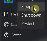 Figure 3.5 Power options Selecting Sleep will put the PC into a low-power standby mode. Windows will save the status of your currently open applications and allow you to resume them later.
