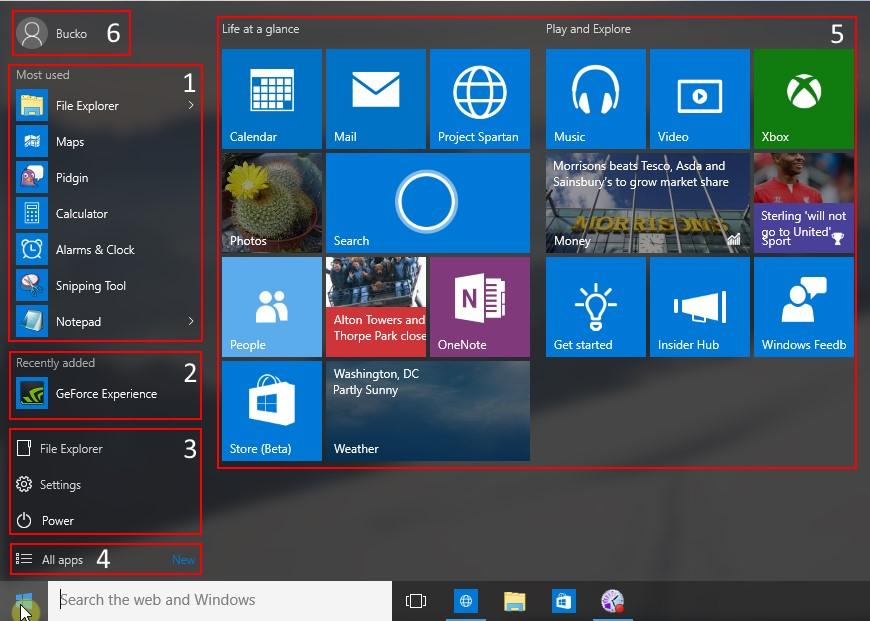 3.2 Areas on the Start menu The new Start menu is made up of several areas.