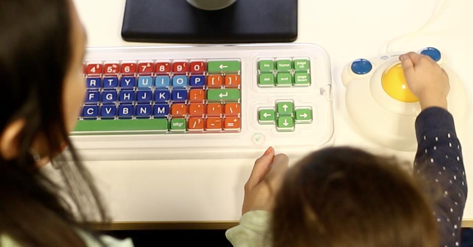 COLOR CODED KEYBOARD and BIGTRACK TRACKBALL MOUSE - HOW TO INSTALL Adapted keyboard and mouse that easily connects to a computer. Offer several options available to fit the needs of the child.
