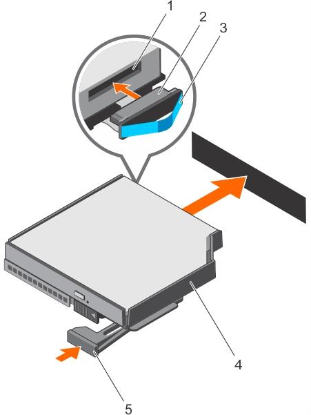 Steps 1 Reconnect the cable to the back of the optical drive. 2 Align the optical drive with the optical drive slot in the front of the chassis.