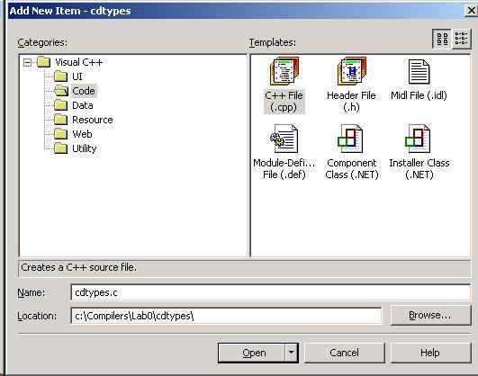 Figure 12. Adding a New Source File. 5. Compiling a C program In Solution Explorer select the C file you want to be compiled, right-click and select Compile.