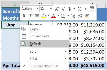 25) Then in the PivotTable, right-click and click on the Refresh option.