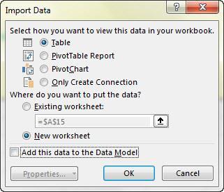 If you have Office 365, then your dialog box looks like this and is named Import Data : ii. If you do NOT have Office 365, then your dialog box looks like this and is named Load To : iii.