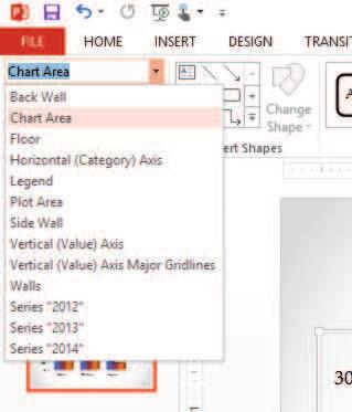 Using Charts in a Presentation 233 Figure 6-19 Make sure the chart area is selected Another Way You can also right-click on a blank area of the chart and then click Format Chart Area on the shortcut