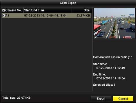 Figure 7. 14 Clips Export Up to 30 items of video clips can be selected for backup at one time. 4.