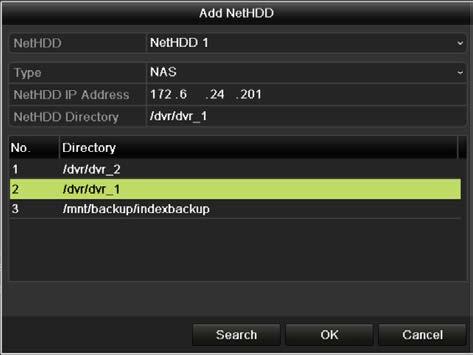 Figure 10. 8 Add NAS Disk Add IP SAN: 1) Enter the NetHDD IP address in the text field. 2) Click the Search button to the available IP SAN disks.