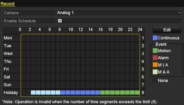Figure 5. 22 Edit Schedule- Holiday Figure 5. 23 Draw Schedule- Holiday Up to 8 periods can be configured for each day. And the time periods cannot be overlapped each other.