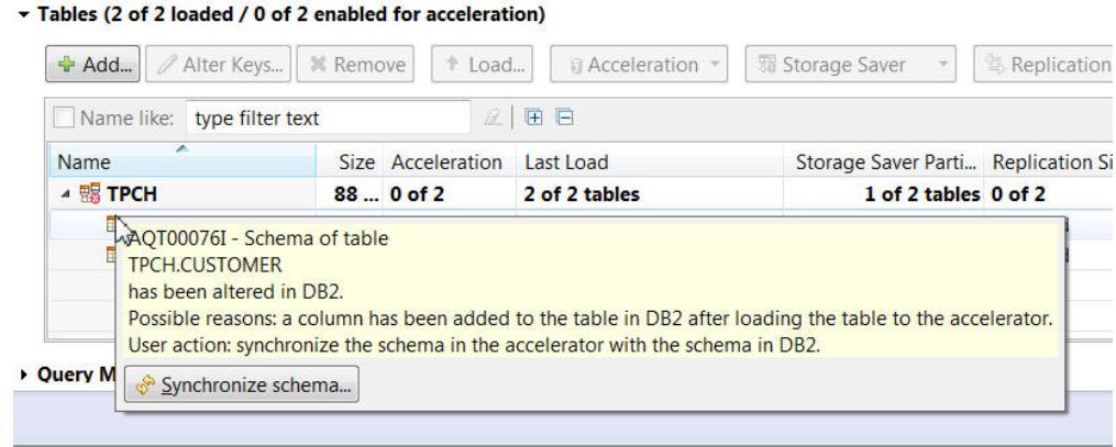 Planned interfaces for the schema change support New stored procedure ACCEL_SYNCHRONIZE_SCHEMA to