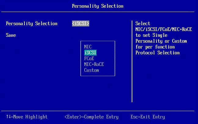 11. Configuring UEFI for Ethernet Starting the Emulex NIC Configuration Utility 136 Custom For more information on the Custom personality, see Selecting the Custom Personality on page 138.