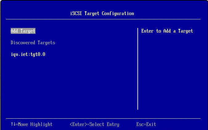 12. Configuring UEFI for iscsi Adding and Configuring Targets 179 Figure 12-10 iscsi Target Configuration Screen Using SendTargets Discovery to Add an iscsi Target The iscsi initiator uses