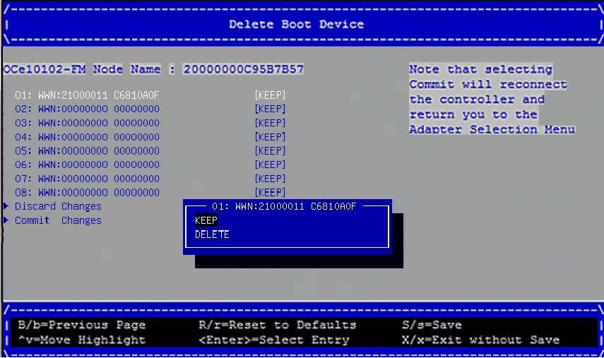 13. Configuring UEFI for FCoE Changing Boot Device Order 201 Figure 13-10 Delete Boot Device Screen 4. Select DELETE and press <Enter>. 5.