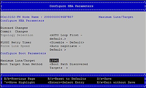13. Configuring UEFI for FCoE Configuring Adapter Parameters 205 2. Select Configure HBA Parameters and press <Enter>. The Configure HBA Parameters screen (Figure 13-15 on page 205) is displayed. 3.