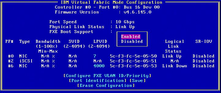2. Configuring PXE Boot for NIC on LPe16202 and OCe11100-series Adapters Using the PXESelect Utility 37 Notes Figure 2-10 Virtual Fabric Mode Configuration Screen Logical Link Status is displayed as