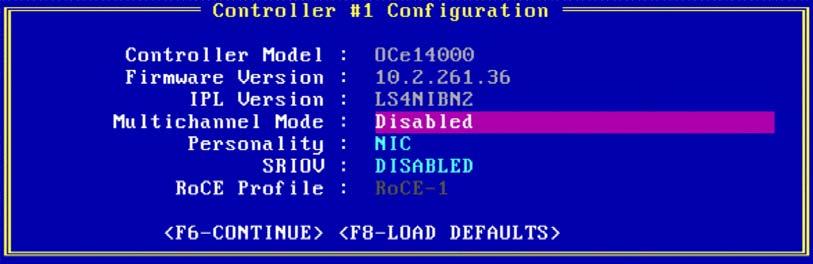 3. Configuring PXE Boot for NIC on OCe14000-series Adapters Using the PXESelect Utility 62 Figure 3-14 Controller Configuration Screen - Lenovo System x Adapters 2.