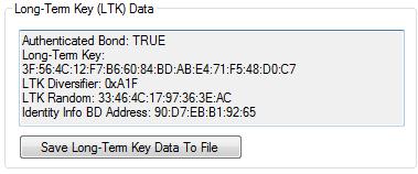 Figure 36 BTool, Save Long-Term Key Within the keyfob, a similar process is going on, in that the KeyFobDemo software contains a bond manager that is storing the long-term key data that it had