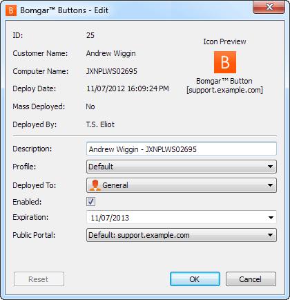 Bomgar Buttons can also be associated with a public portal. When deployed within a support session, the Bomgar Button is by default associated with the same public portal as the support session.