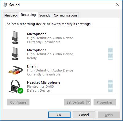 Verify that the Plantronics headset has been detected by Windows 10 and that it has