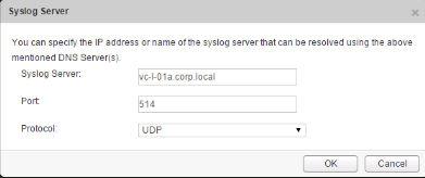 6 Type the IP address or hostname, port, and protocol of the syslog server.