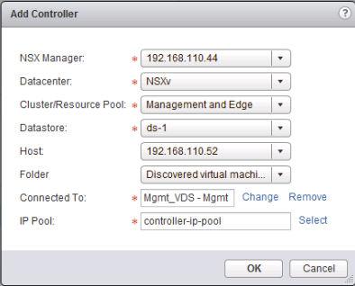 3 Enter the NSX Controller settings appropriate to your environment.