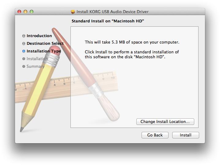 Mac OS users 11 In the KORG AudioGate and DS-DAC Setup panel that you downloaded, click Install DS-DAC Driver to start the installer. The following dialog box will appear; click [Continue].
