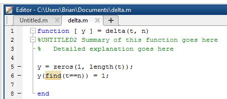 P a g e 12 MATLAB also failed to plot the Dirac delta function. However, due to MATLAB s codingbased nature it was possible to manually define the delta function and plot the signal that way.