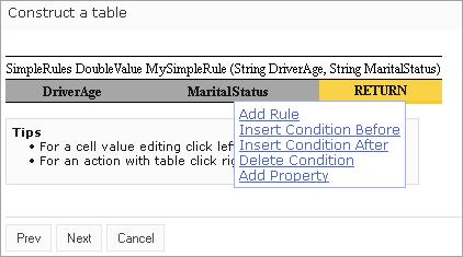 Using Rules Editor Figure 64: Specifying table parameters 5. When finished, click Next.