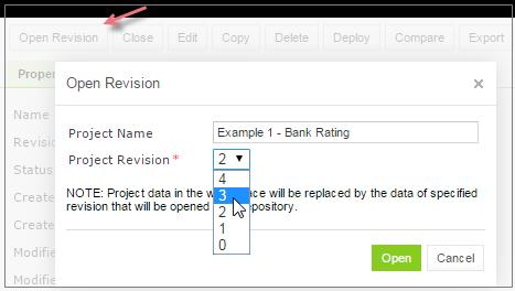 Using Repository Editor Figure 110: Opening a project revision using the Open Revision button 3. Click Open.