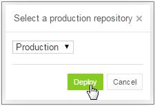 Using Repository Editor Figure 123: Deploying configuration to production repository The specified projects are deployed to production repository and a deployment message is displayed.
