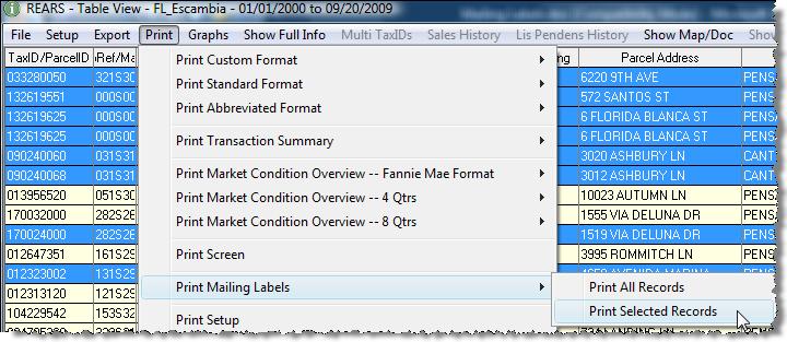 Option 2: Print Selected Records With this option, only the highlighted records will be used to generate mailing labels.