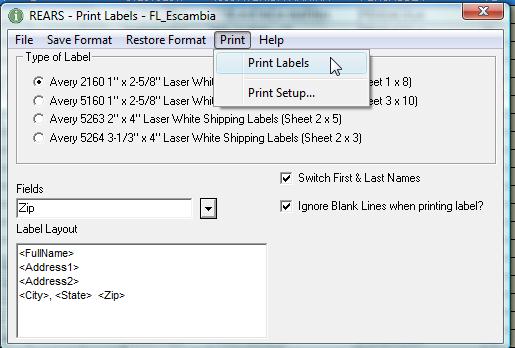 Note: From the top toolbar menu, you can select Save Format to save the label layout format for future use.