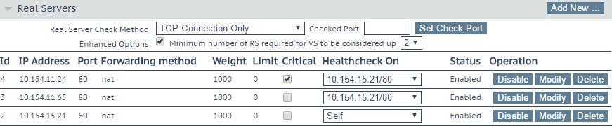 When one of the HTTP/HTTPS, Generic or STARTTLS protocols Service Types are selected, the following health check options are available: ICMP Ping HTTP Protocol HTTPS Protocol TCP Connection Only Mail