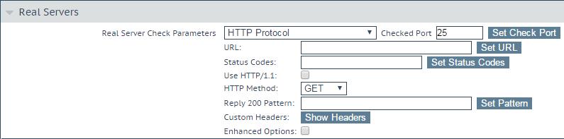 Figure 2-6: Real Servers section The post data option only appears if the POST HTTP Method is selected. The Reply 200 Pattern option only appears if either the POST or GET HTTP Method is selected.
