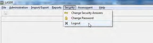 To log out, select the Security menu on the tool, then select Logout. The LASER Login screen displays: Initial Login 1.