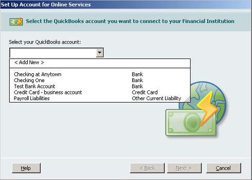 Select <Add New> to create a new account in QuickBooks Choose from the existing accounts in QuickBooks. 4.