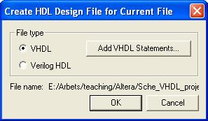 18. How to create a VHDL file for the schematic file Click File > Create/Update > Create HDL Design File for Current File. Click OK.