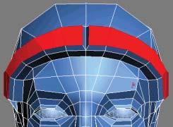 Bevel the helmet's rim: 1 Go to the Polygon sub-object level and select the polygons shaping the helmet's rim, as well the portion at the