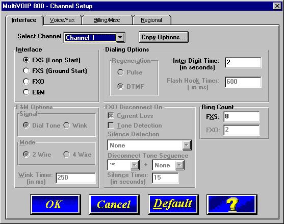MultiVOIP Quick Start Guide 13. The Channel Setup dialog box displays.