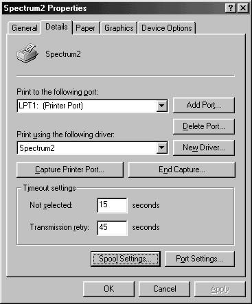 Spool Settings Set spool settings as indicated below: Go to Printer