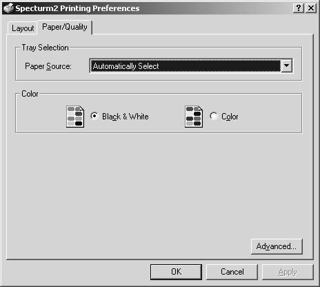 from Windows 2000: From Windows Desktop, Click on: Start Icon Select Settings, Click on Printers Right Click on Spectrum2 Icon, Click Printing Preferences, Follow Prompts Click