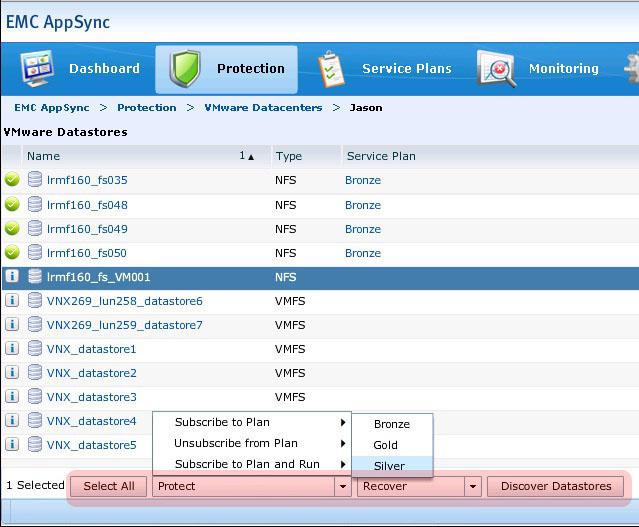 AppSync Console noncontigos objects. To perform an action on mltiple objects, click the action btton on the final selection.