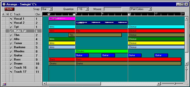 About Tracks, Parts and arranging A Cubase VST Arrangement is roughly structured in three levels : Several Tracks, each containing a number of Parts which in their turn contain Events (audio
