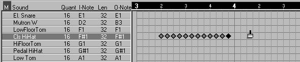 Release the mouse button. A row of notes are entered, positioned according to the Q value for the Sound.