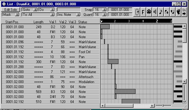 List Edit The Event List MIDI Events The Event Display In this editor, all MIDI notes, controllers and other Events are shown in a list.