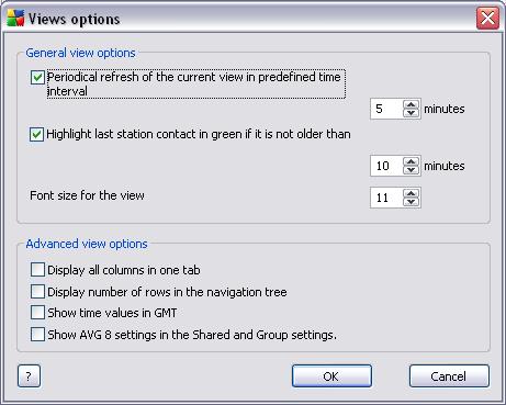 In the General view options section choose the viewing preferences: o Periodical refresh of the current view in predefined time interval check the checkbox and choose a time value in minutes to