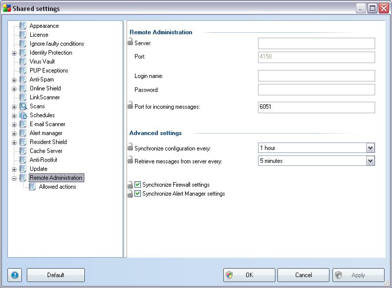 10.1.3. Remote Administration The Remote Administration settings available from AVG Admin Console contain some additional settings (in comparison to station settings).
