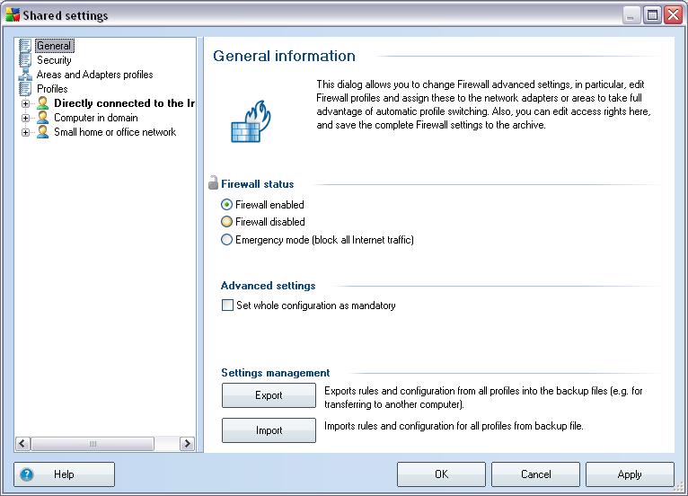 10.2.1. Setting Items as Mandatory To change Firewall component status choose one of these options: Firewall enabled - will start the Firewall component.