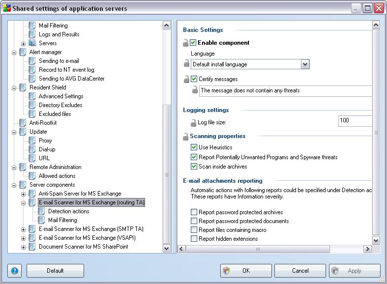 10.3.3. E-mail Scanner for MS Exchange (routing TA) This item contains settings of the E-mail Scanner for MS Exchange (routing transport agent).